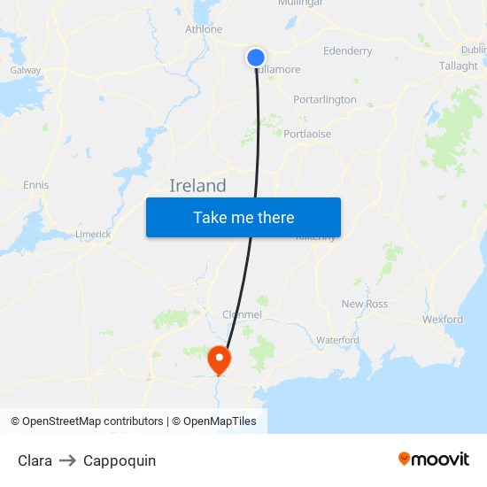 Clara to Cappoquin map