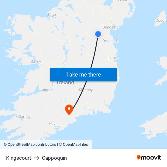 Kingscourt to Cappoquin map