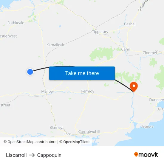 Liscarroll to Cappoquin map