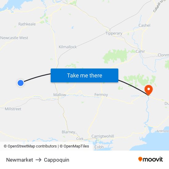 Newmarket to Cappoquin map