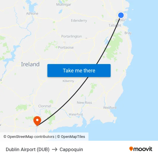 Dublin Airport (DUB) to Cappoquin map