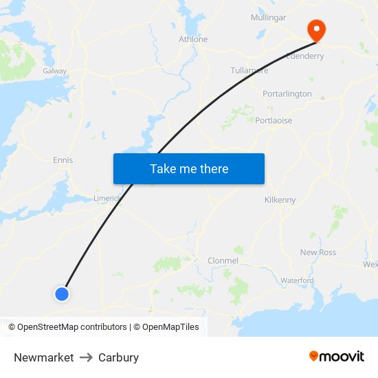 Newmarket to Carbury map