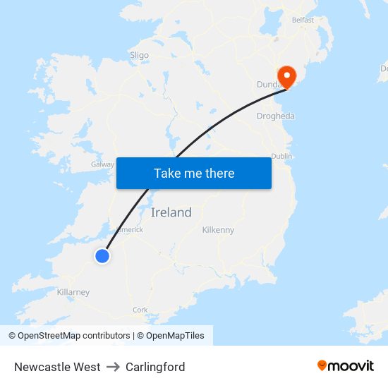 Newcastle West to Carlingford map