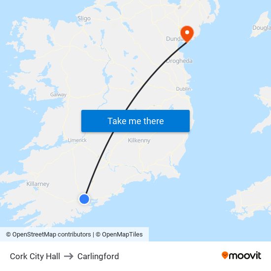 Cork City Hall to Carlingford map