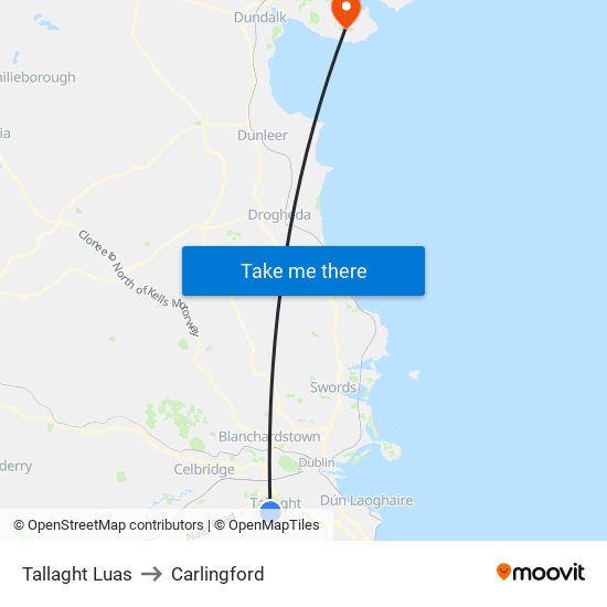 Tallaght Luas to Carlingford map