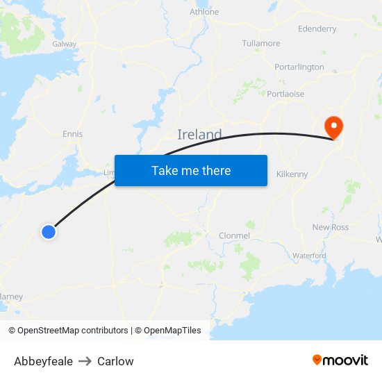 Abbeyfeale to Carlow map