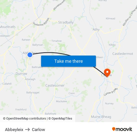 Abbeyleix to Carlow map