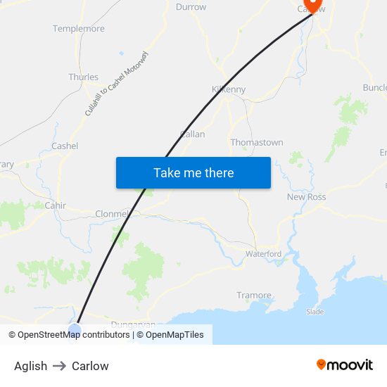 Aglish to Carlow map