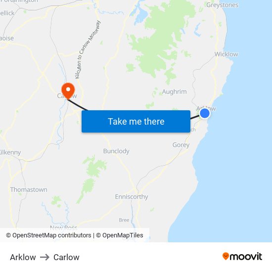 Arklow to Carlow map