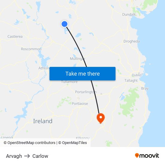 Arvagh to Carlow map