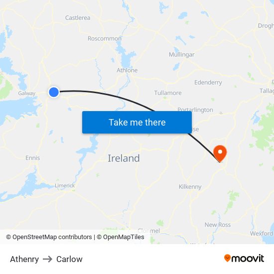 Athenry to Carlow map