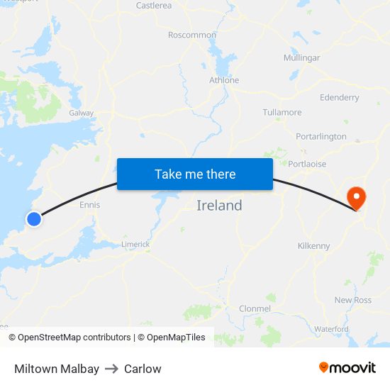 Miltown Malbay to Carlow map