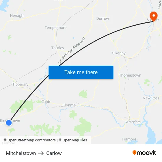 Mitchelstown to Carlow map