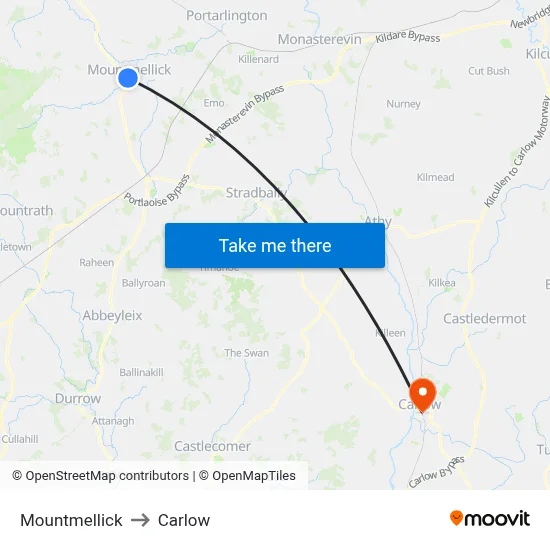 Mountmellick to Carlow map