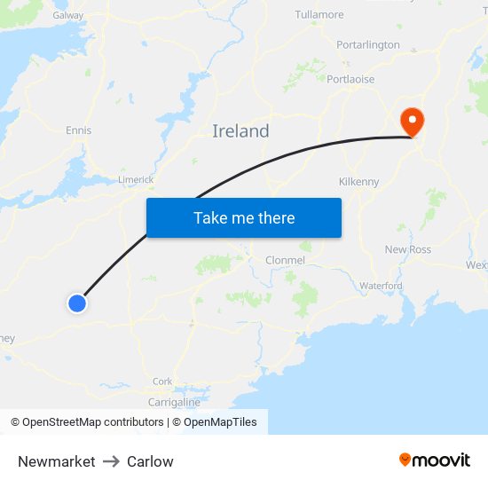 Newmarket to Carlow map