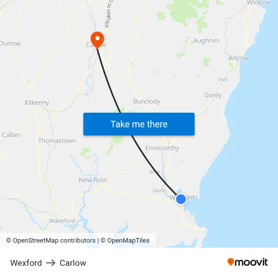 Wexford to Carlow map