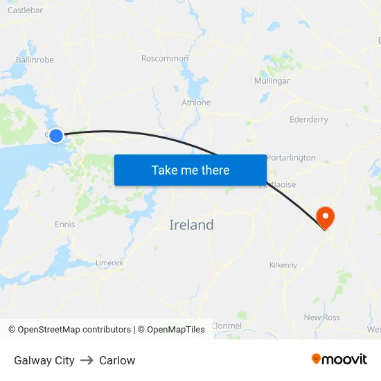 Galway City to Carlow map