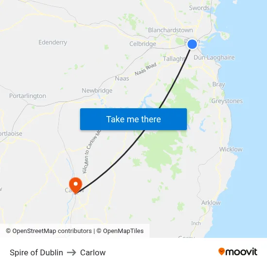 Spire of Dublin to Carlow map