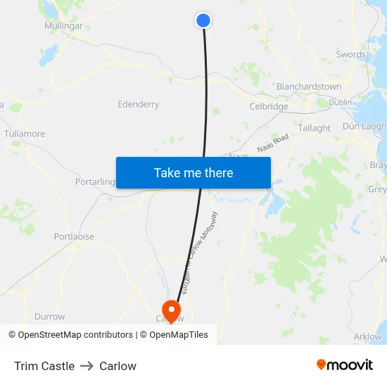 Trim Castle to Carlow map