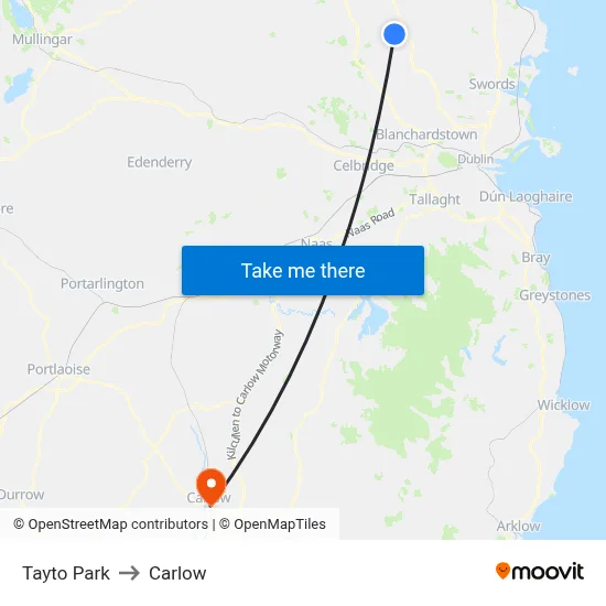 Tayto Park to Carlow map