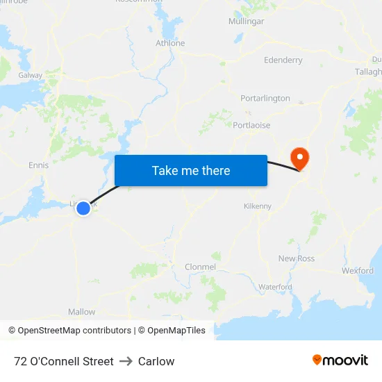 72 O'Connell Street to Carlow map
