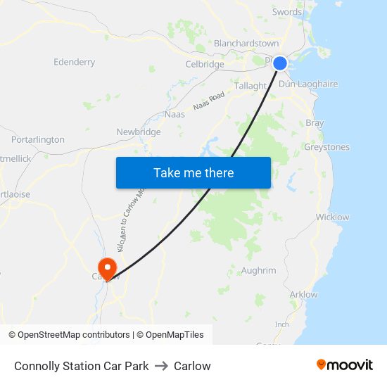 Connolly Station Car Park to Carlow map
