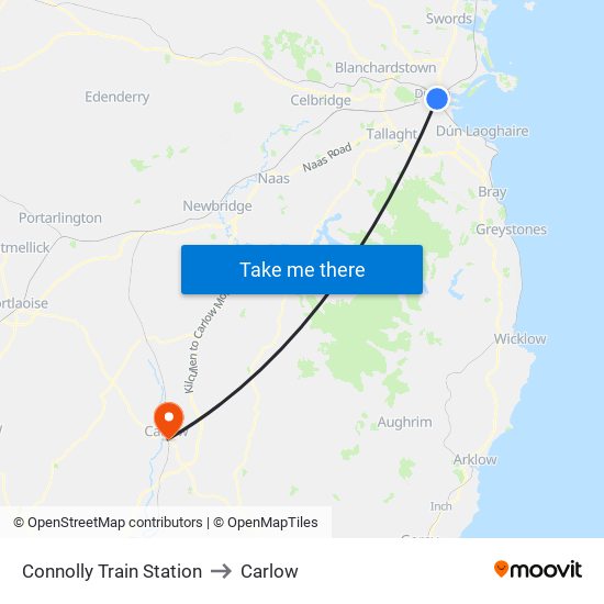 Connolly Train Station to Carlow map