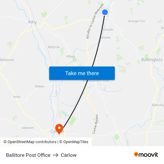 Ballitore Post Office to Carlow map