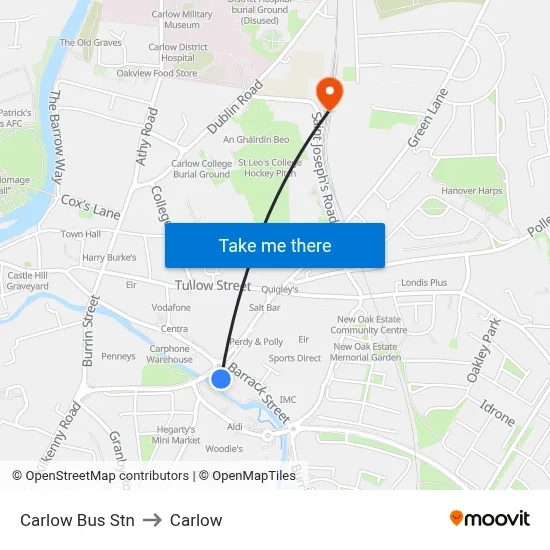 Carlow Bus Stn to Carlow map