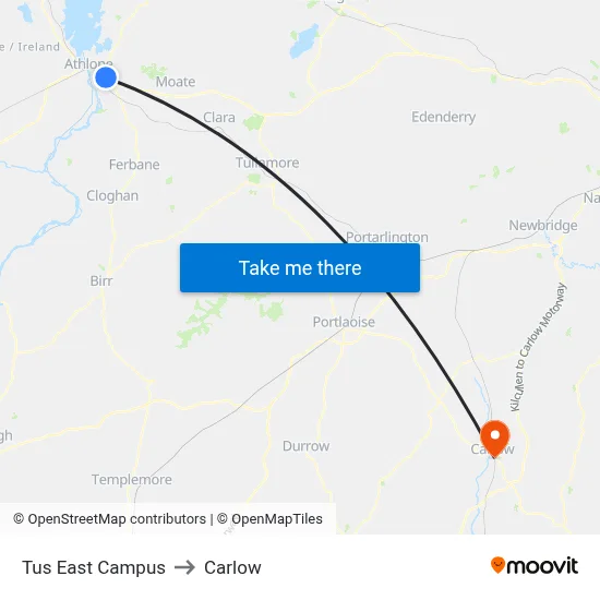 Tus East Campus to Carlow map