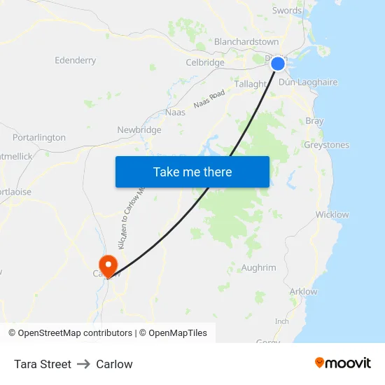 Tara Street to Carlow map
