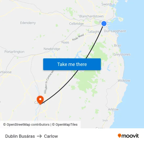Dublin Busáras to Carlow map