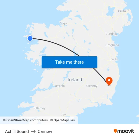 Achill Sound to Carnew map