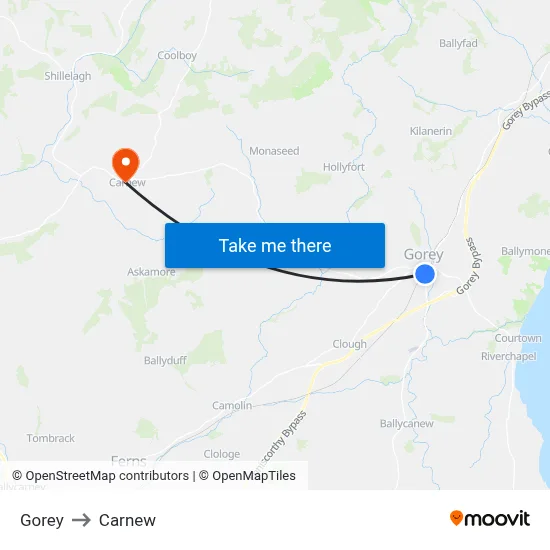 Gorey to Carnew map