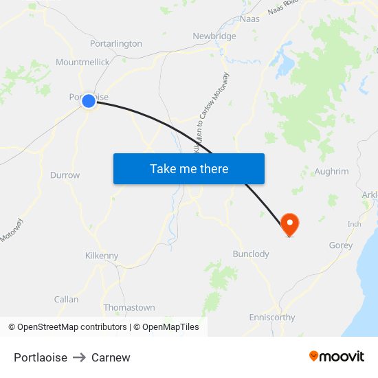 Portlaoise to Carnew map