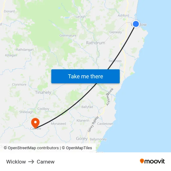 Wicklow to Carnew map