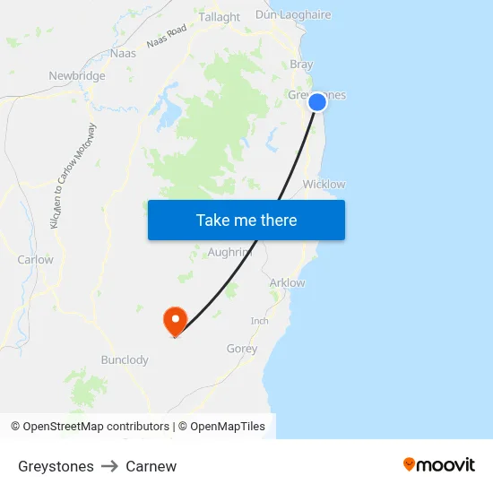 Greystones to Carnew map