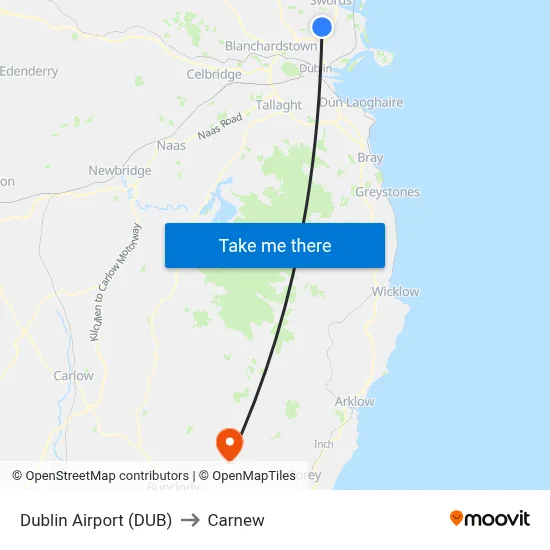 Dublin Airport (DUB) to Carnew map