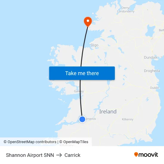 Shannon Airport SNN to Carrick map