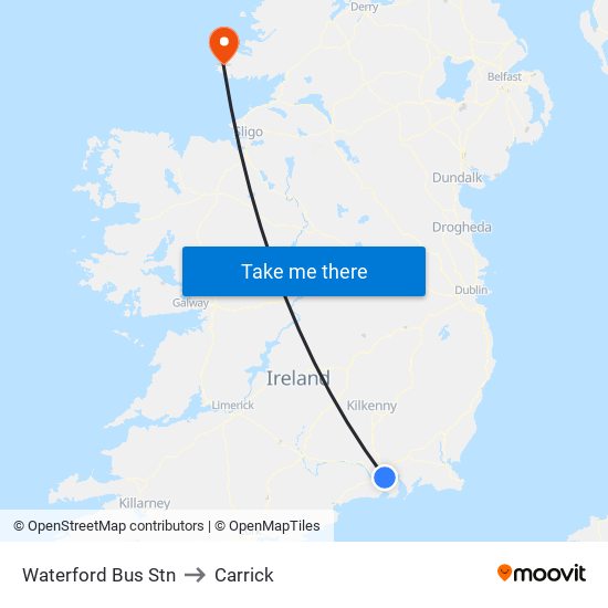 Waterford Bus Stn to Carrick map