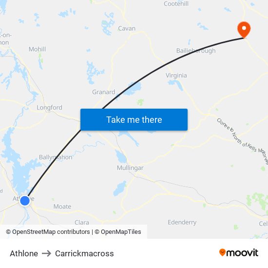 Athlone to Carrickmacross map