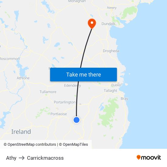 Athy to Carrickmacross map