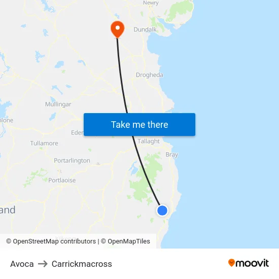 Avoca to Carrickmacross map