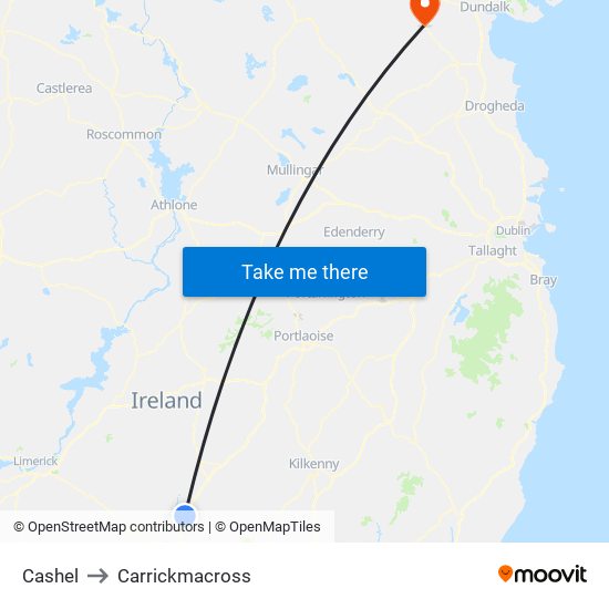 Cashel to Carrickmacross map