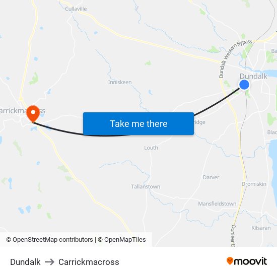 Dundalk to Carrickmacross map