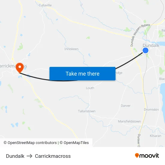 Dundalk to Carrickmacross map