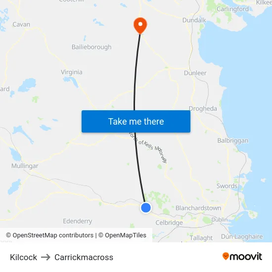 Kilcock to Carrickmacross map