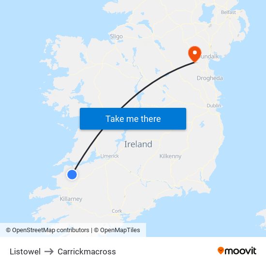 Listowel to Carrickmacross map