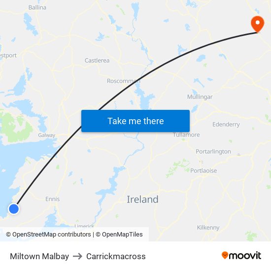 Miltown Malbay to Carrickmacross map