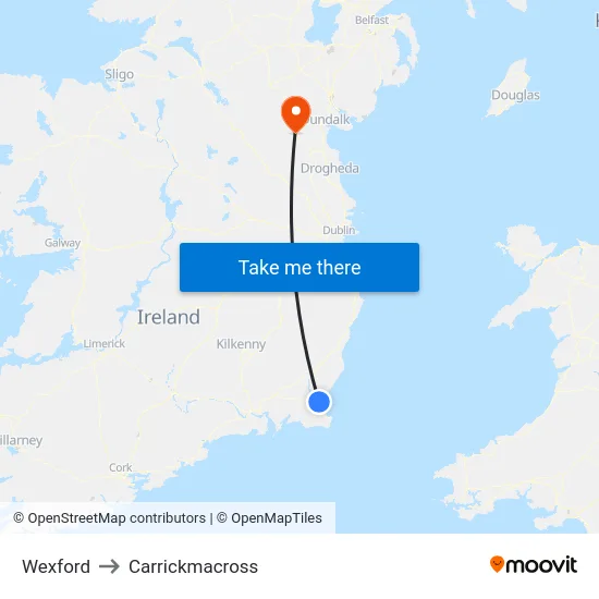 Wexford to Carrickmacross map